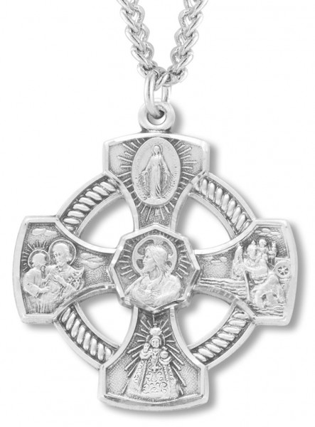 4 Way Cross, Sterling Silver with Chain - Sterling Silver