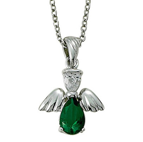 Angel Wing Birthstone Necklace - Emerald Green
