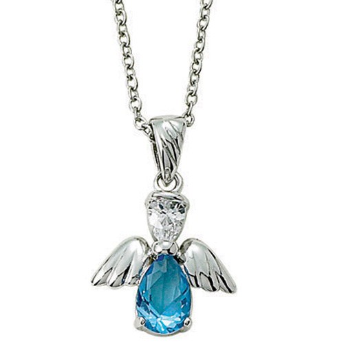 Angel Wing Birthstone Necklace - Light Blue
