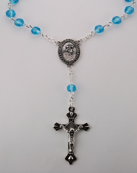 Aqua Auto Rosary - March Birthstone - Aqua