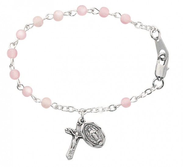 Baby Rosary Bracelet with Pink Pearls - Sterling Silver