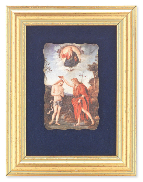 Baptism of Jesus 5x6.5 Velvet Back Gold Frame - Blue