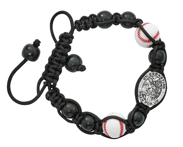 Baseball Bracelet with Saint Sebastian Medal - Black