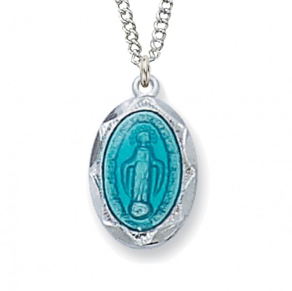 Blue Enamel Miraculous Medal - Blue | Silver