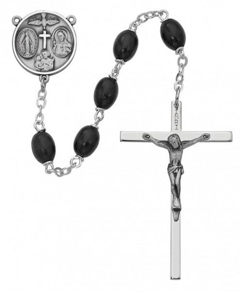 Boy's Confirmation Black Bead Rosary - Black