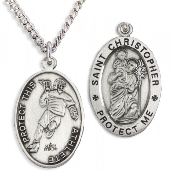 Men's St. Christopher Lacrosse Medal Sterling Silver - Sterling Silver