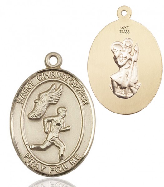 Men's St. Christopher Track and Field Medal - 14K Solid Gold