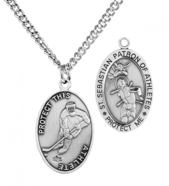 Men's St. Sebastian Hockey Medal Sterling Silver - Sterling Silver