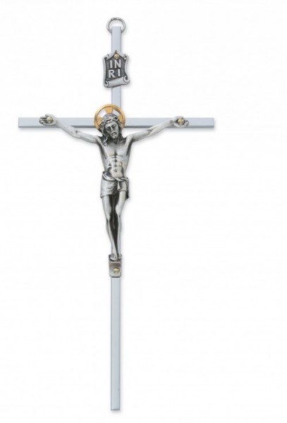 Brass Crucifix 8 inch Silver-Tone - Silver