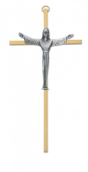 Brass Risen Christ Crucifix - 7&quot;H - Two-Tone
