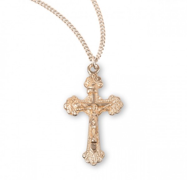 Budded Crucifix Pendant Sterling Silver - Gold Plated