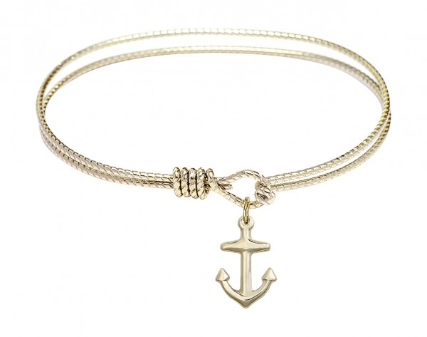 Cable Bangle Bracelet with a Anchor Charm - Gold