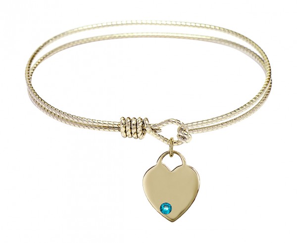 Cable Bangle Bracelet with a Birthstone Heart Charm - Zircon