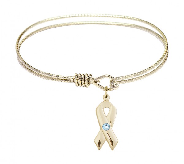 Cable Bangle Bracelet with a Cancer Awareness Charm - Aqua