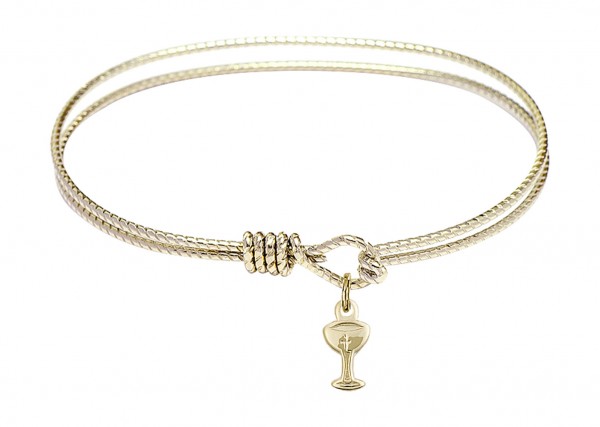 Cable Bangle Bracelet with a Chalice Charm - Gold