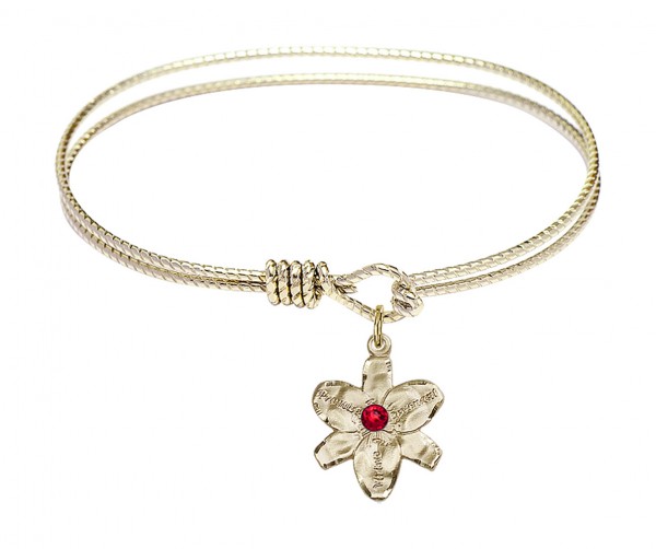 Cable Bangle Bracelet with a Chastity Charm - Ruby Red