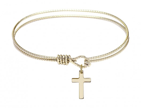 Cable Bangle Bracelet with a Cross Charm - Gold