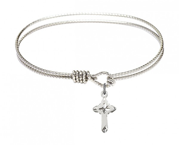 Cable Bangle Bracelet with a Cross Charm - Silver