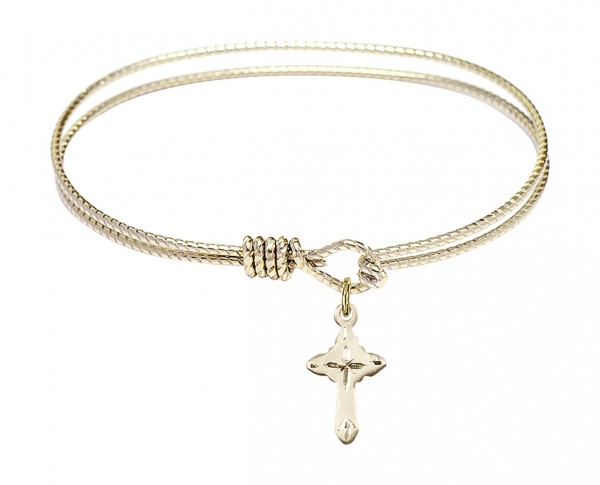 Cable Bangle Bracelet with a Cross Charm - Gold