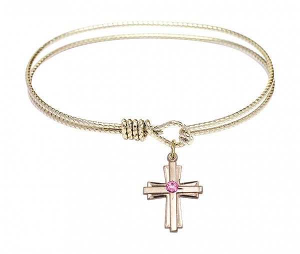 Cable Bangle Bracelet with a Cross Charm - Rose