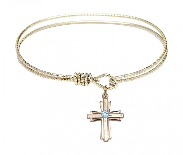 Cable Bangle Bracelet with a Cross Charm - Aqua