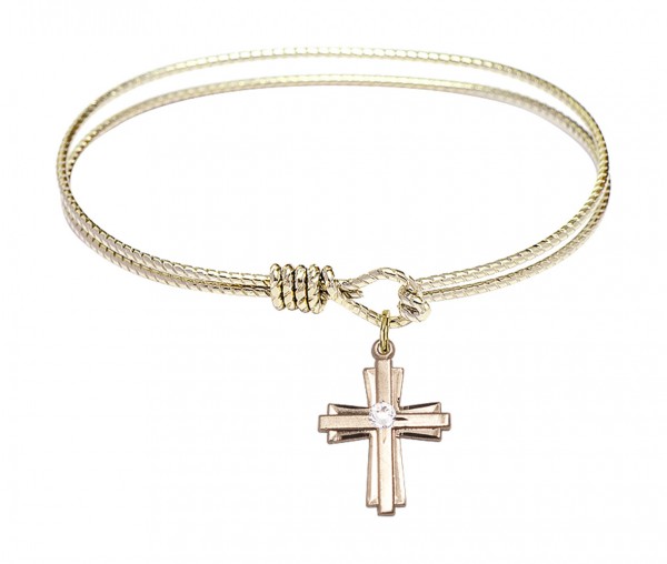 Cable Bangle Bracelet with a Cross Charm - Crystal