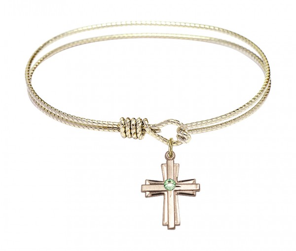 Cable Bangle Bracelet with a Cross Charm - Peridot