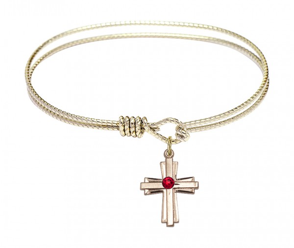 Cable Bangle Bracelet with a Cross Charm - Ruby Red