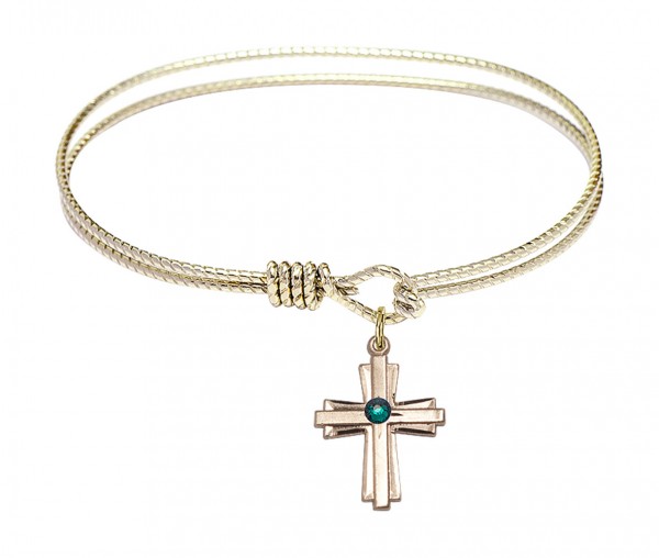 Cable Bangle Bracelet with a Cross Charm - Emerald Green