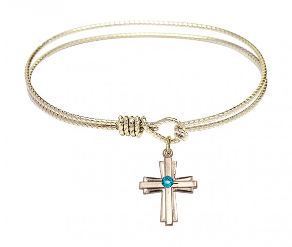 Cable Bangle Bracelet with a Cross Charm - Zircon