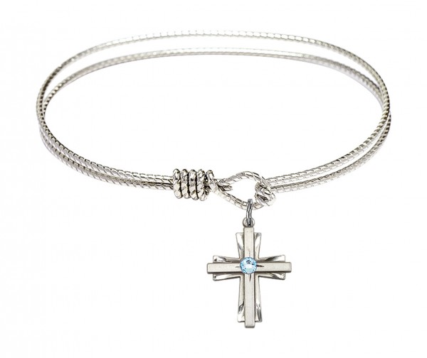 Cable Bangle Bracelet with a Cross Charm - Aqua