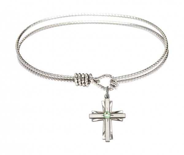 Cable Bangle Bracelet with a Cross Charm - Peridot