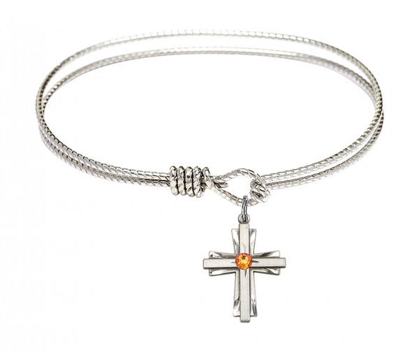 Cable Bangle Bracelet with a Cross Charm - Topaz