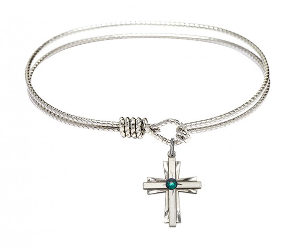 Cable Bangle Bracelet with a Cross Charm - Emerald Green