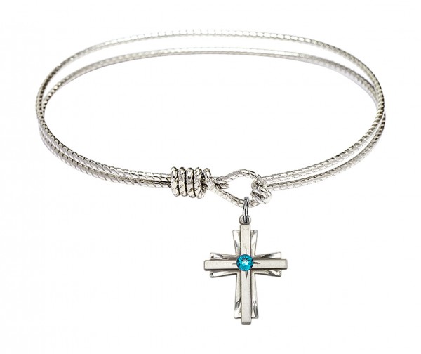 Cable Bangle Bracelet with a Cross Charm - Zircon