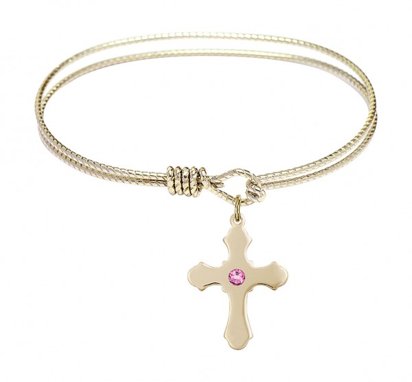 Cable Bangle Bracelet with a Cross Charm - Rose