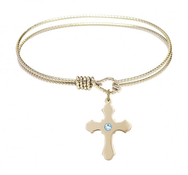 Cable Bangle Bracelet with a Cross Charm - Aqua