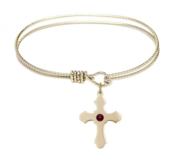 Cable Bangle Bracelet with a Cross Charm - Garnet