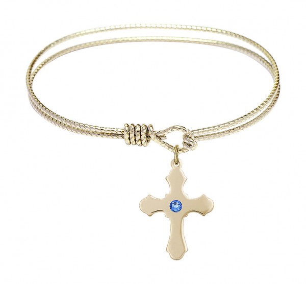 Cable Bangle Bracelet with a Cross Charm - Sapphire