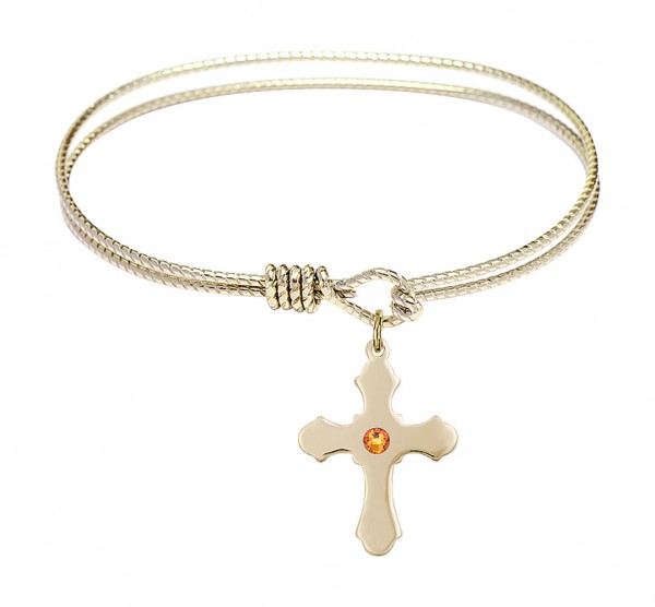 Cable Bangle Bracelet with a Cross Charm - Topaz