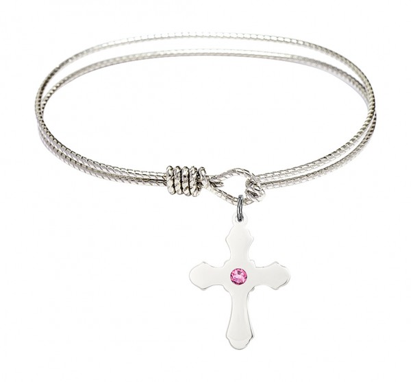 Cable Bangle Bracelet with a Cross Charm - Rose