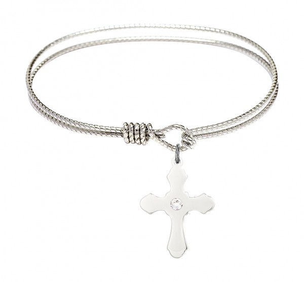 Cable Bangle Bracelet with a Cross Charm - Crystal