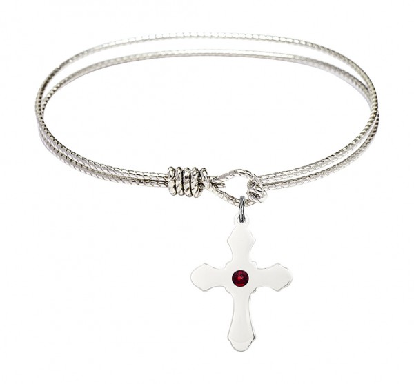 Cable Bangle Bracelet with a Cross Charm - Garnet