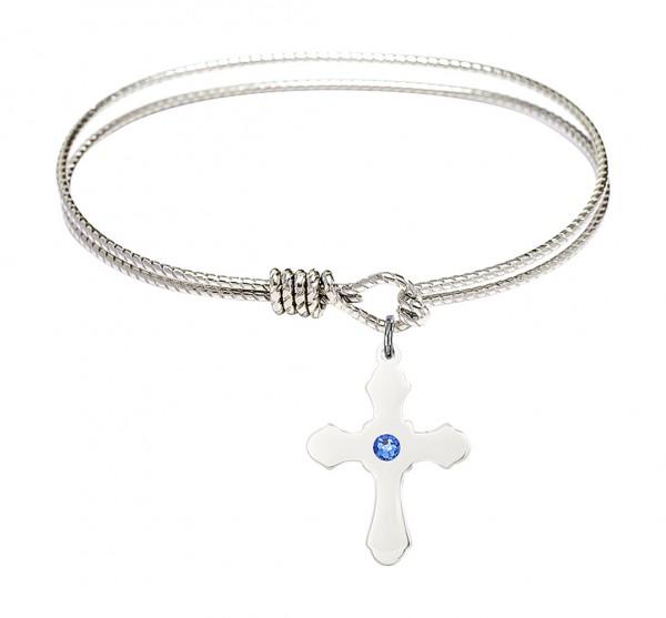Cable Bangle Bracelet with a Cross Charm - Sapphire