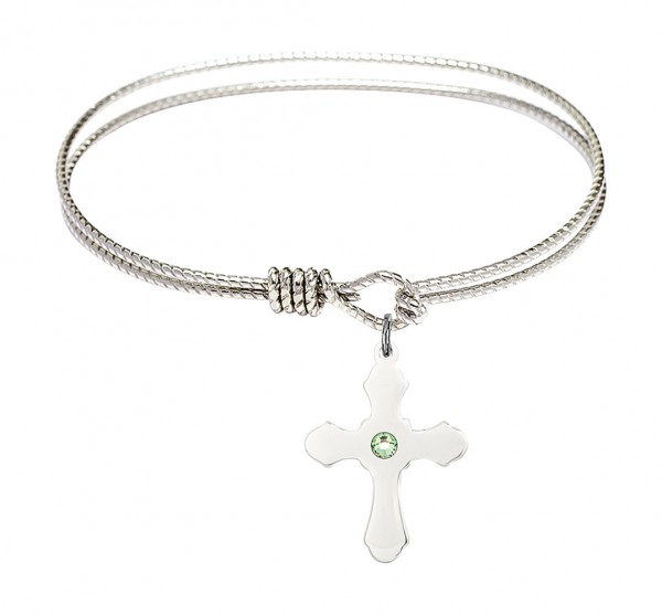 Cable Bangle Bracelet with a Cross Charm - Peridot