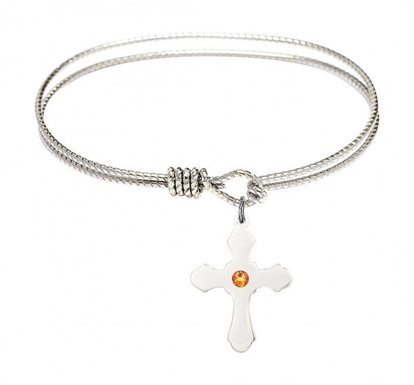 Cable Bangle Bracelet with a Cross Charm - Topaz