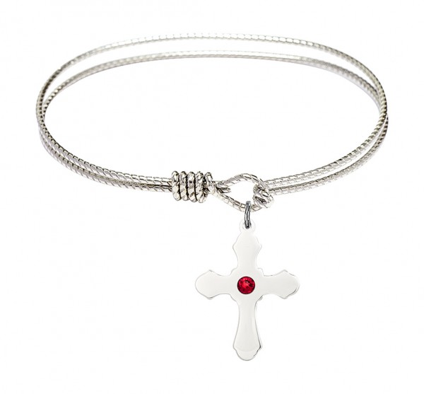 Cable Bangle Bracelet with a Cross Charm - Ruby Red