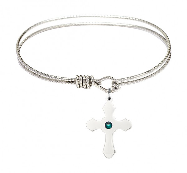 Cable Bangle Bracelet with a Cross Charm - Emerald Green