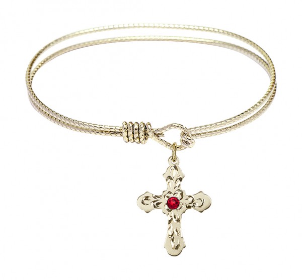 Cable Bangle Bracelet with a Cross Charm - Ruby Red
