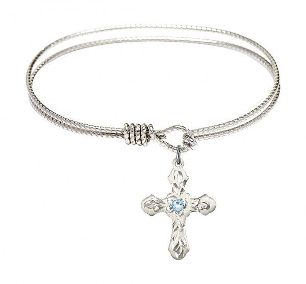 Cable Bangle Bracelet with a Cross Charm - Aqua